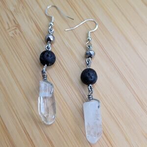 Quartz Crystal Dangle Earrings w/ Sterling Silver Ear Hooks 925